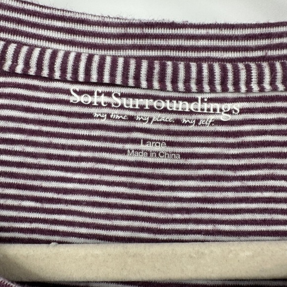 Soft Surroundings Purple and White Striped Long-Sleeve Scoop Neck Top - Picture 2 of 4